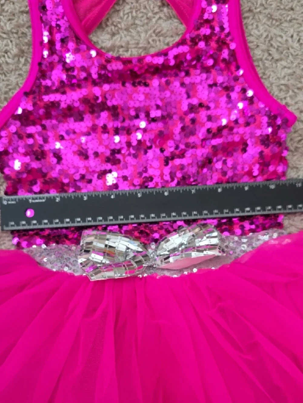 Weissman Hot Pink Sequin Tutu Dress with Silver Bow